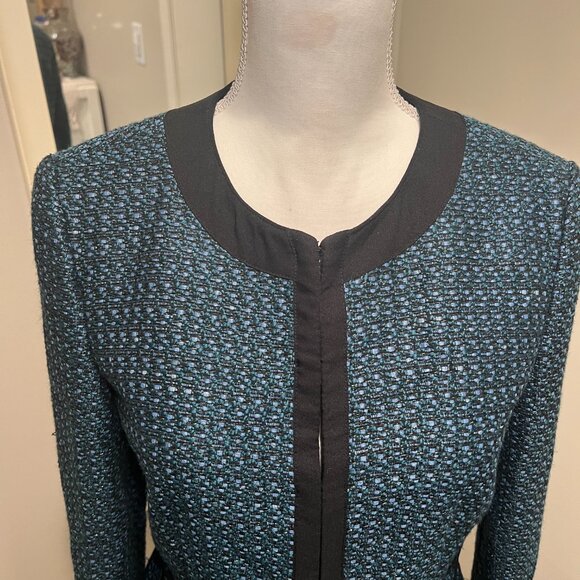 Juicy Couture Black Label Blue & Black Tweed Fringe Jacket, Size 4 - Picture 2 of 16